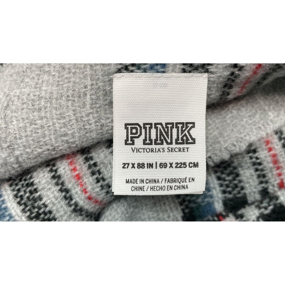 PINK by VICTORIA'S SECRET Plaid Throw Blanket Gray 27" x 88"‎ NWOT - Picture 6 of 7